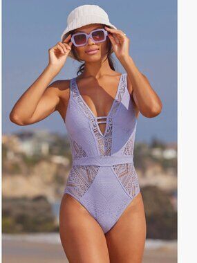 NWT BECCA $128 Color Play Mesh One-Piece Swimsuit Color: Bellflower